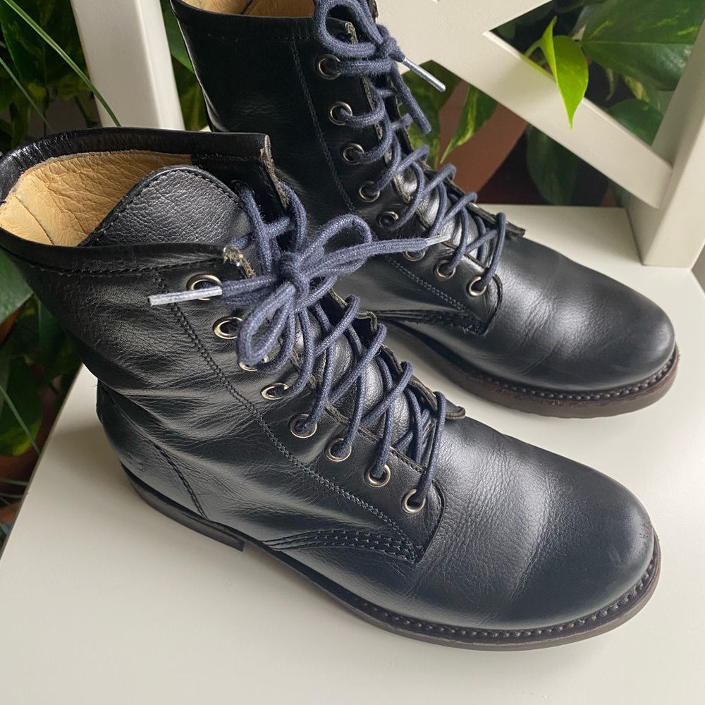 Frye Veronica Combat Leather Lace Up Boot Black S… - image 2